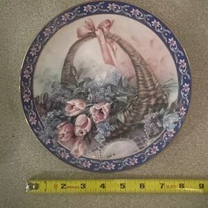 W.S. George Lena Liu Tulips and Lilacs‎ Collector Plate Basket Bouquets 1992 8in
